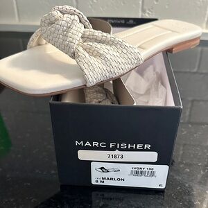 Marc Fisher Ivory Woven Slide Sandals